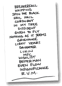 handwritten setlist