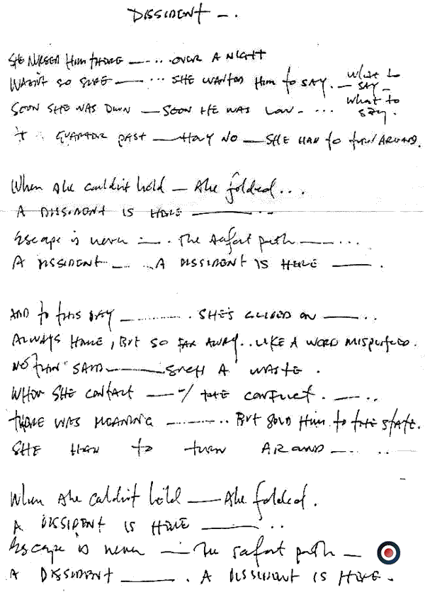 Five Horizons Tour Memorabilia For Pearl Jam Handwritten Lyrics