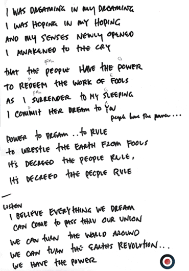 Five Horizons Tour Memorabilia For Pearl Jam Handwritten Lyrics
